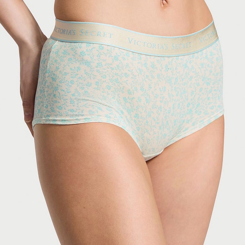 Victoria’s Secret VS Cotton Logo Boyshort Panty Blue Floral Size Medium NWT